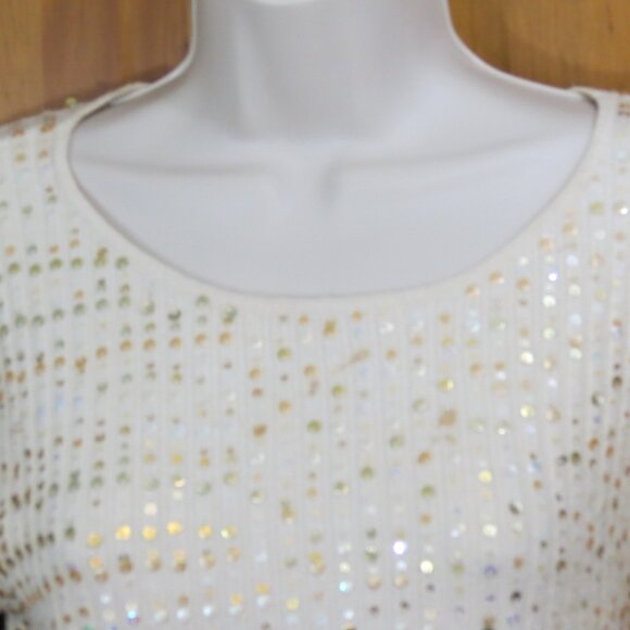 Marisa Christina Cream Sweater All Over Gold Sequins Long Sleeve Size Large - Picture 2 of 10